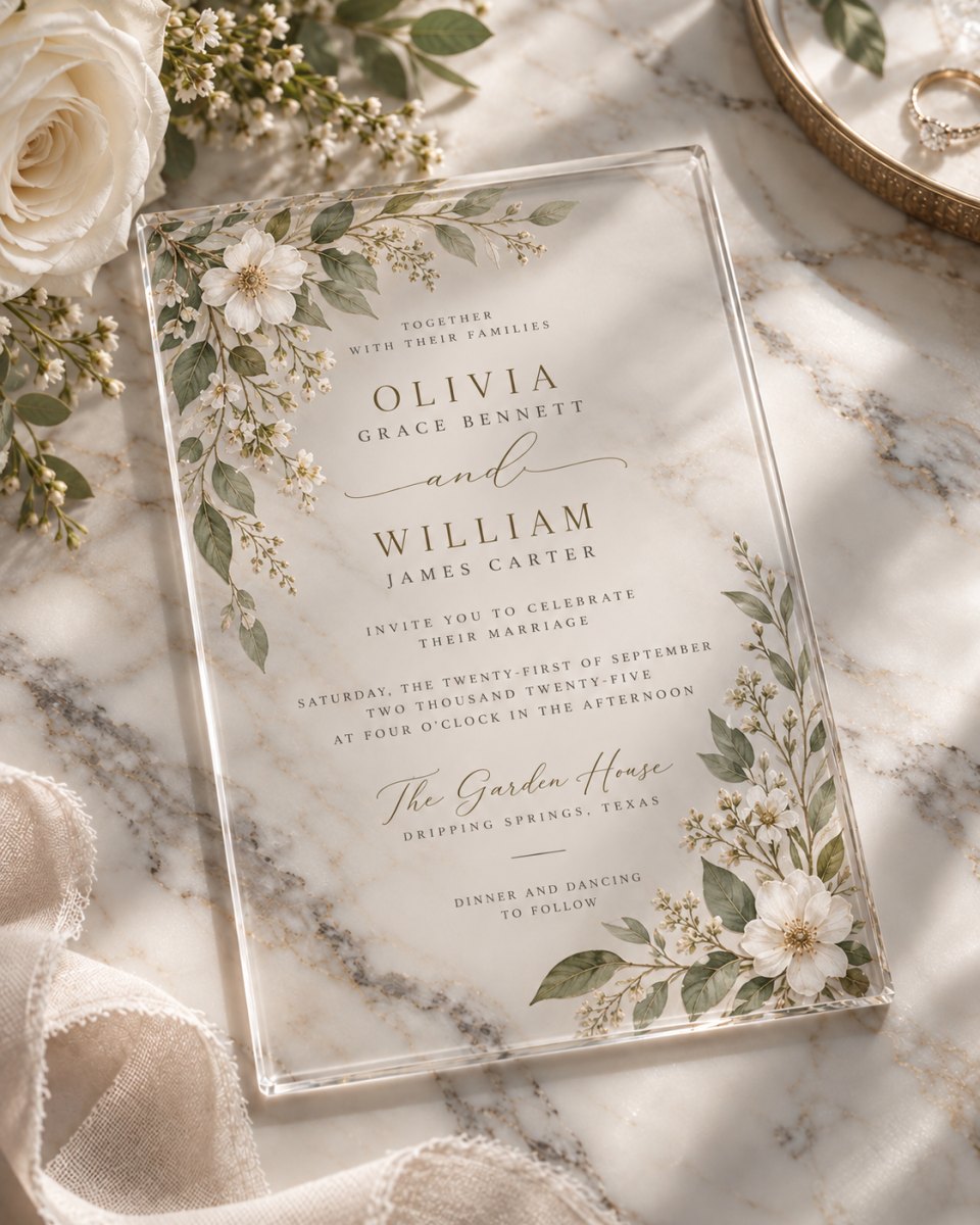 Acrylic invitation botanical illustration