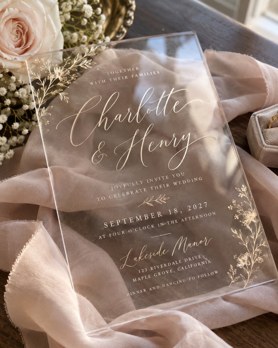 Acrylic invitation with elegant calligraphy