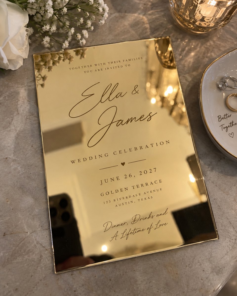 Mirror gold acrylic invitation design