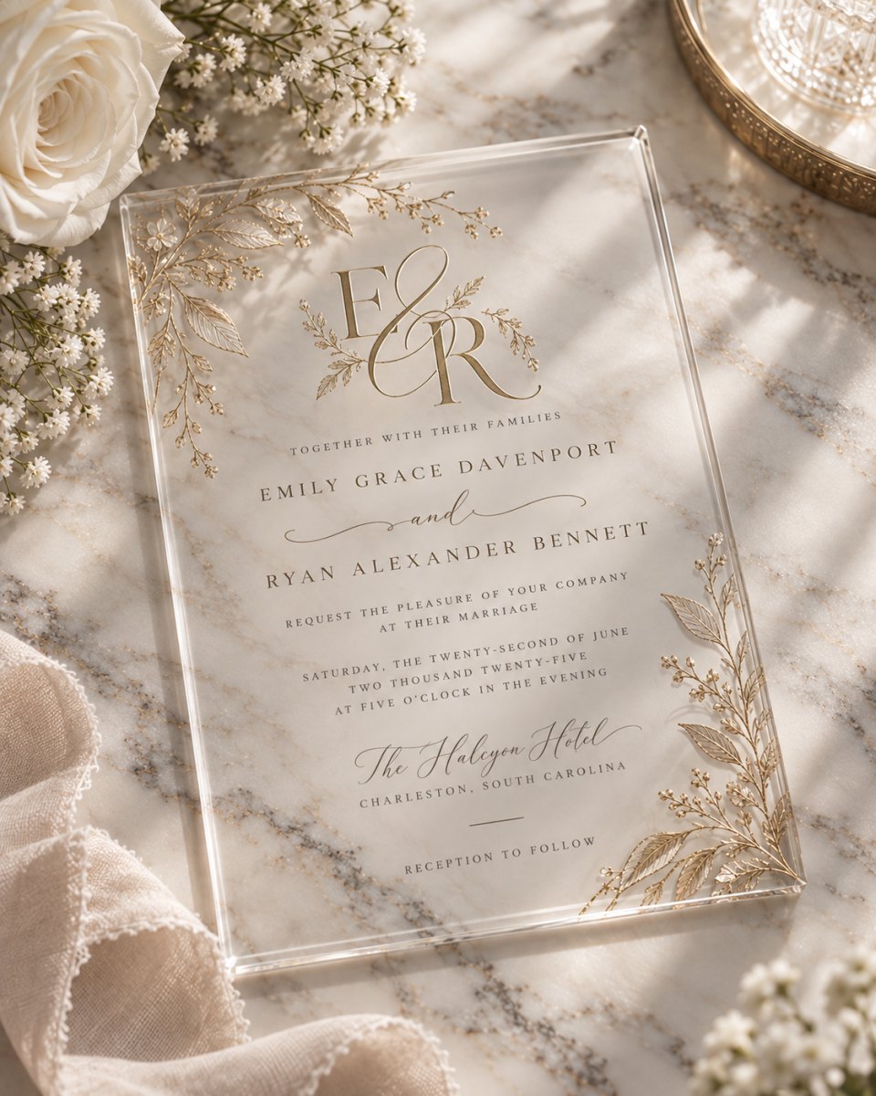 Acrylic invitation with monogram letters