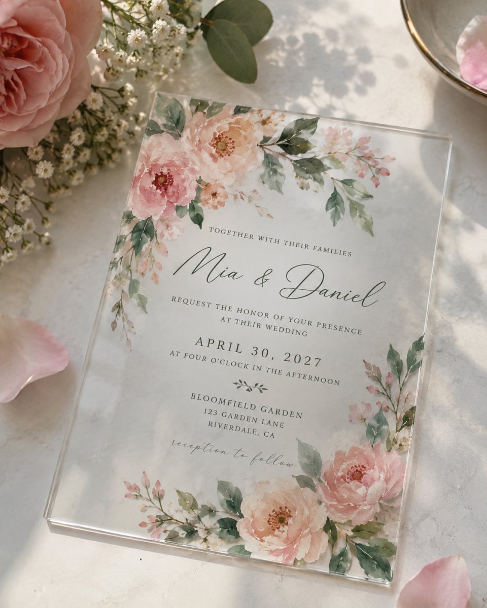 Acrylic invitation watercolor flowers