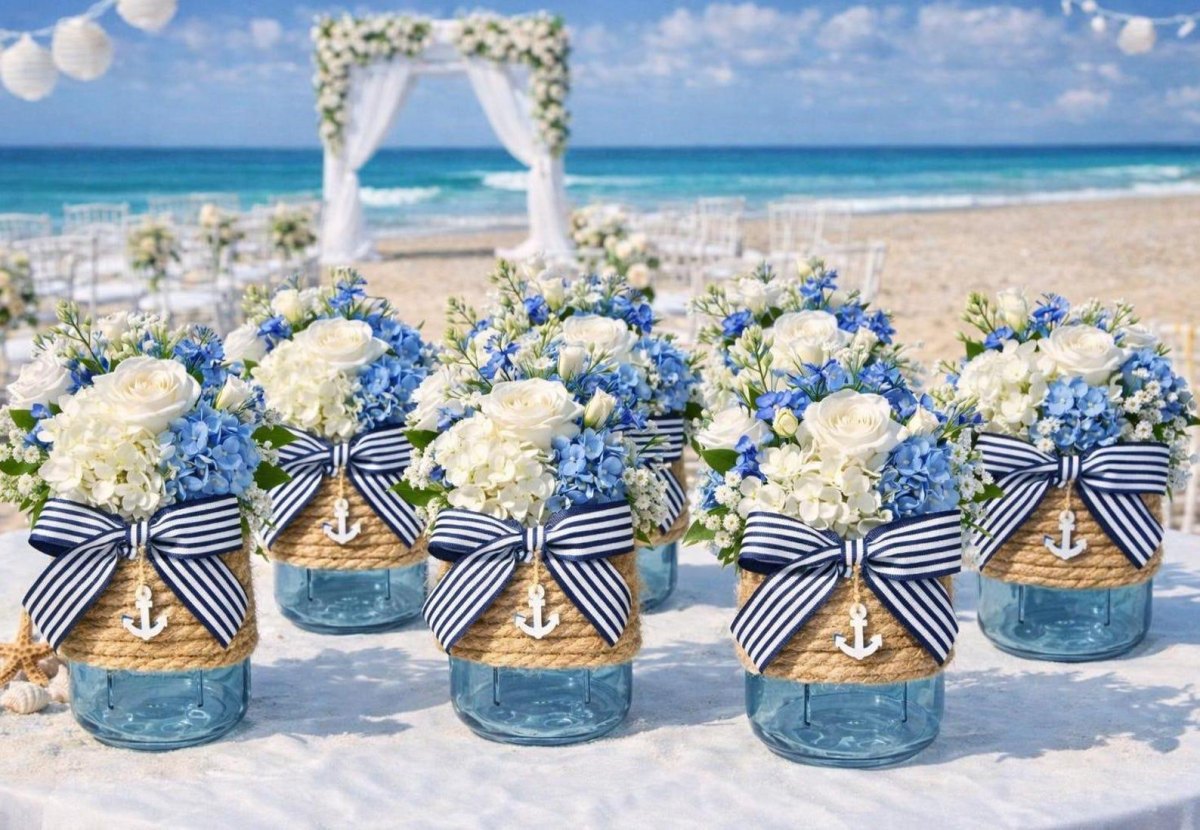 Beach themed mason jar centerpiece