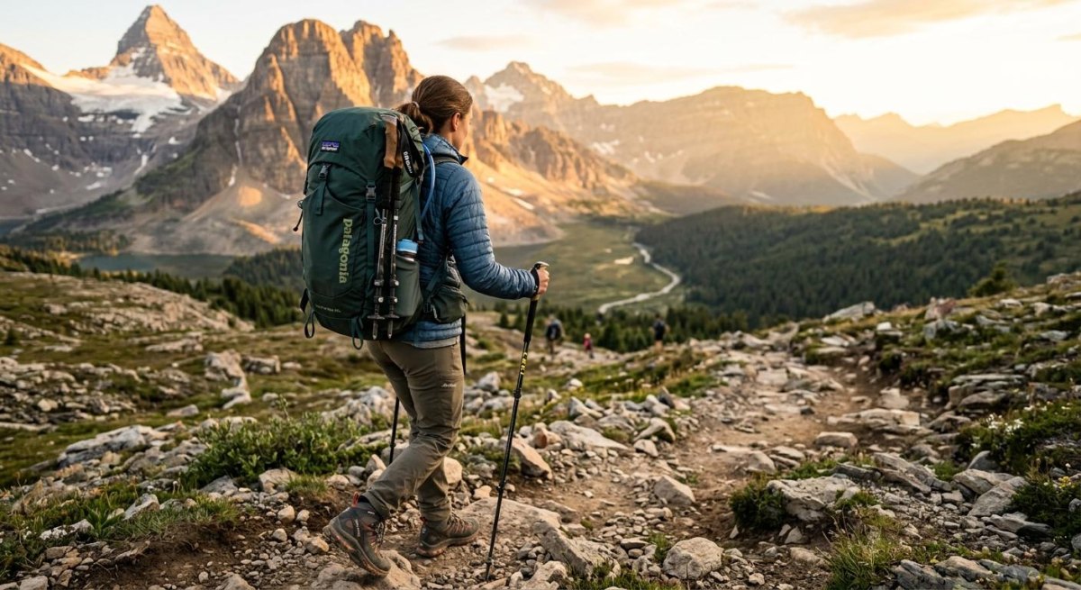 Woman backpacking with hiking boots