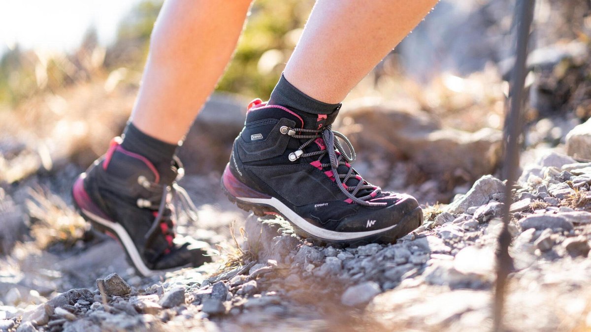 Hiker wearing ankle support boots