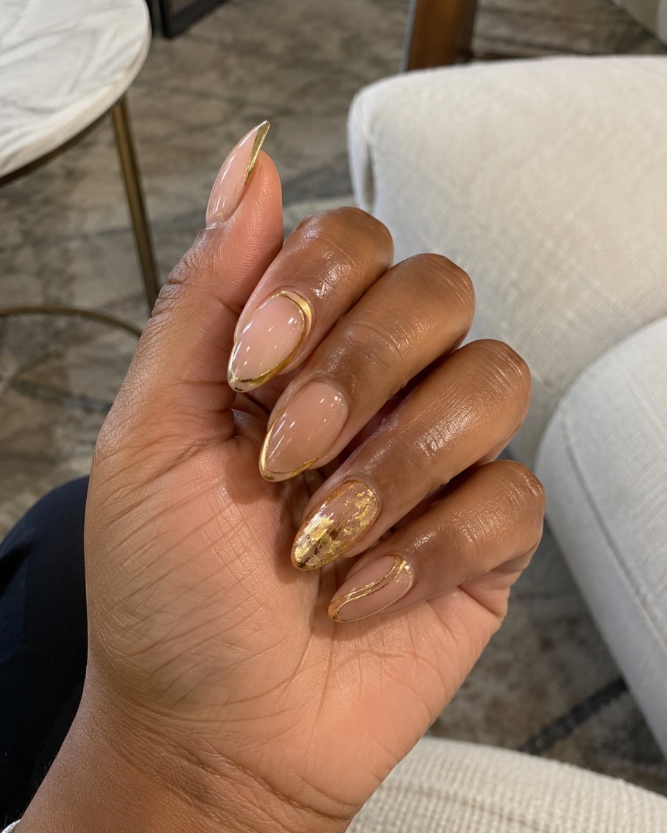 Gold accent nail design with elegant details