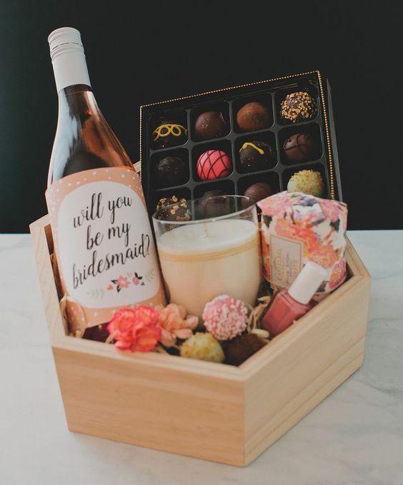 Wine night bridesmaid basket