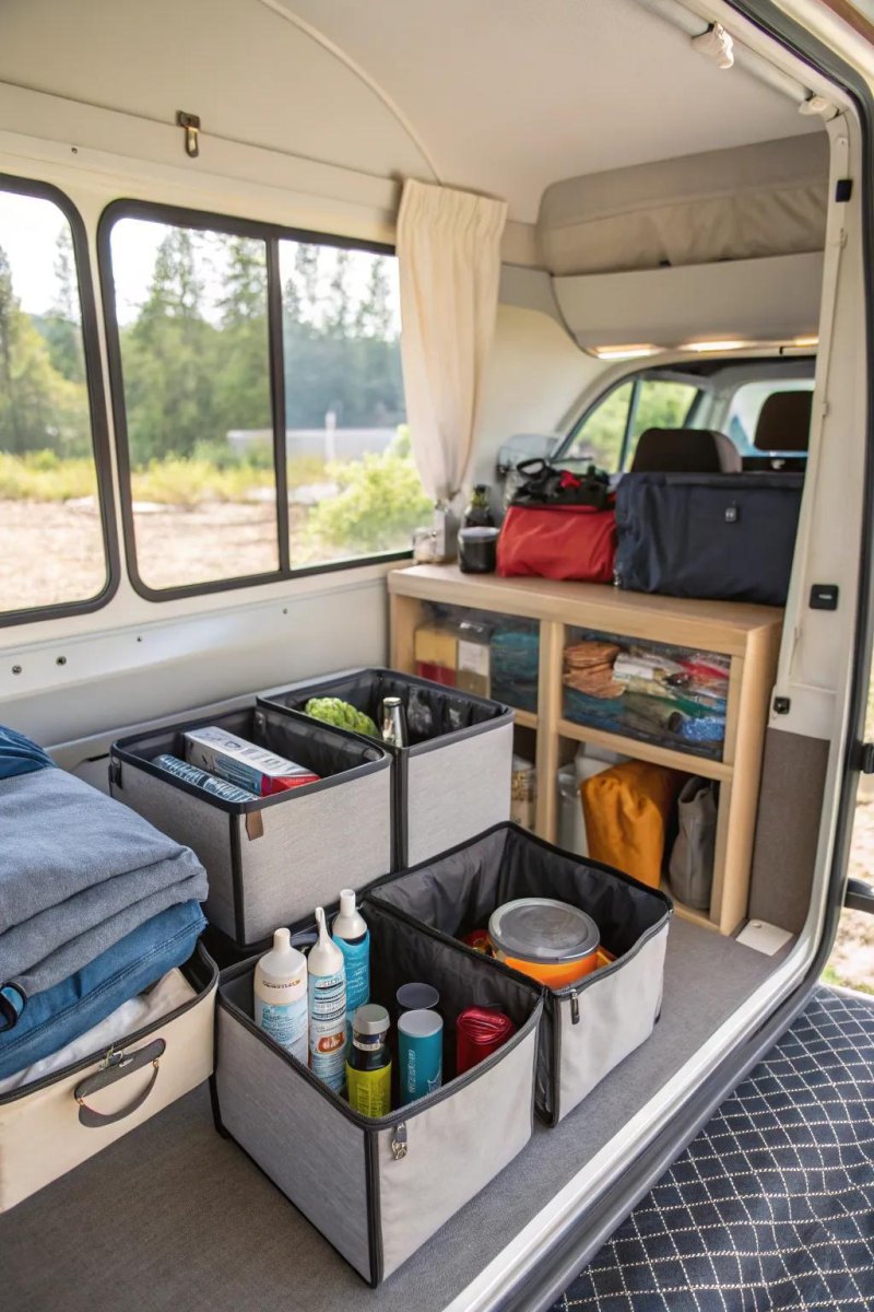 Collapsible bins inside RV storage