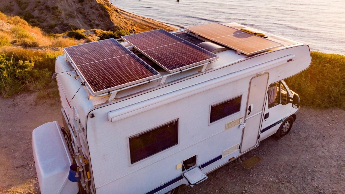 RV roof solar panels supporting low cost off grid travel