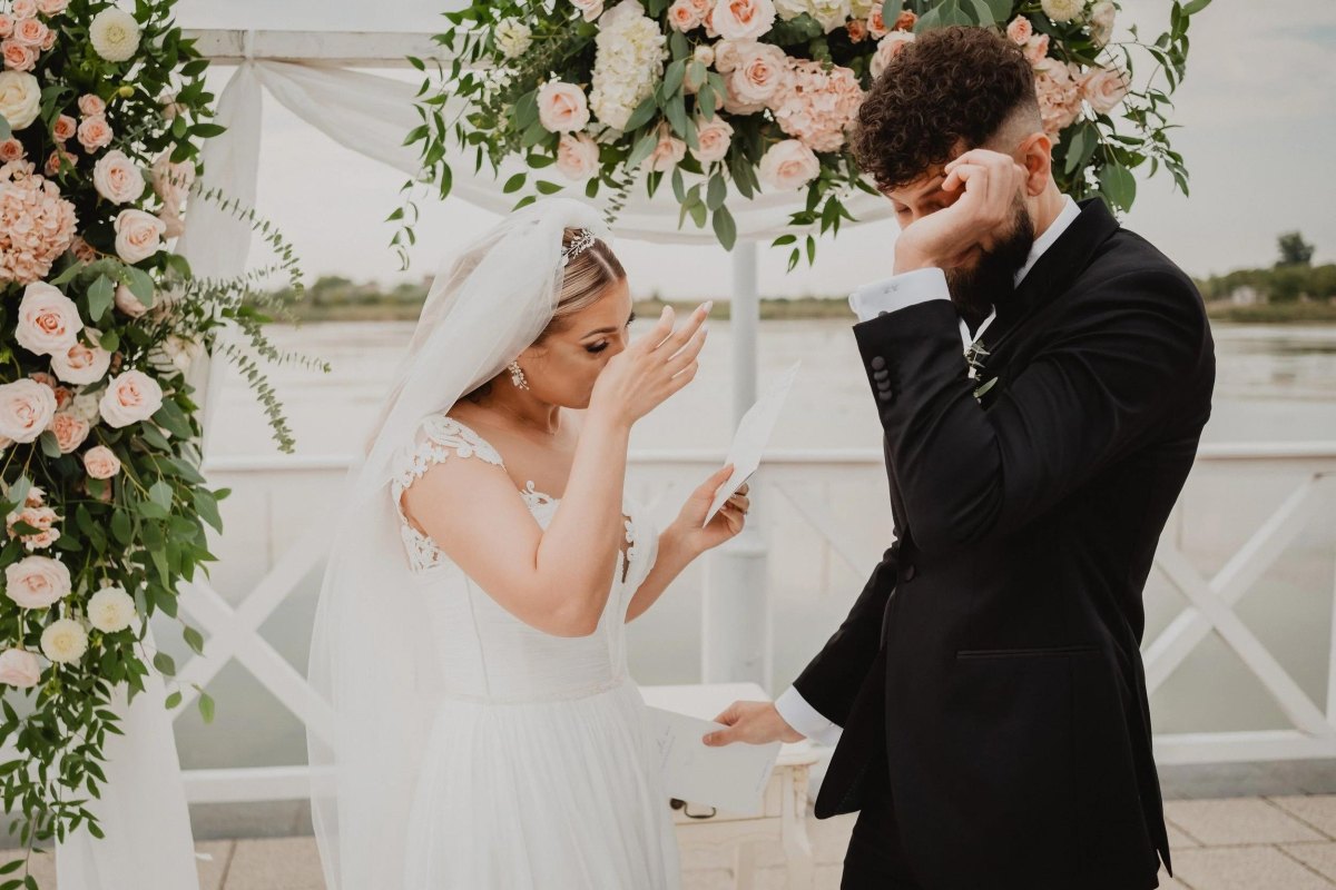 Emotional couple during wedding vows
