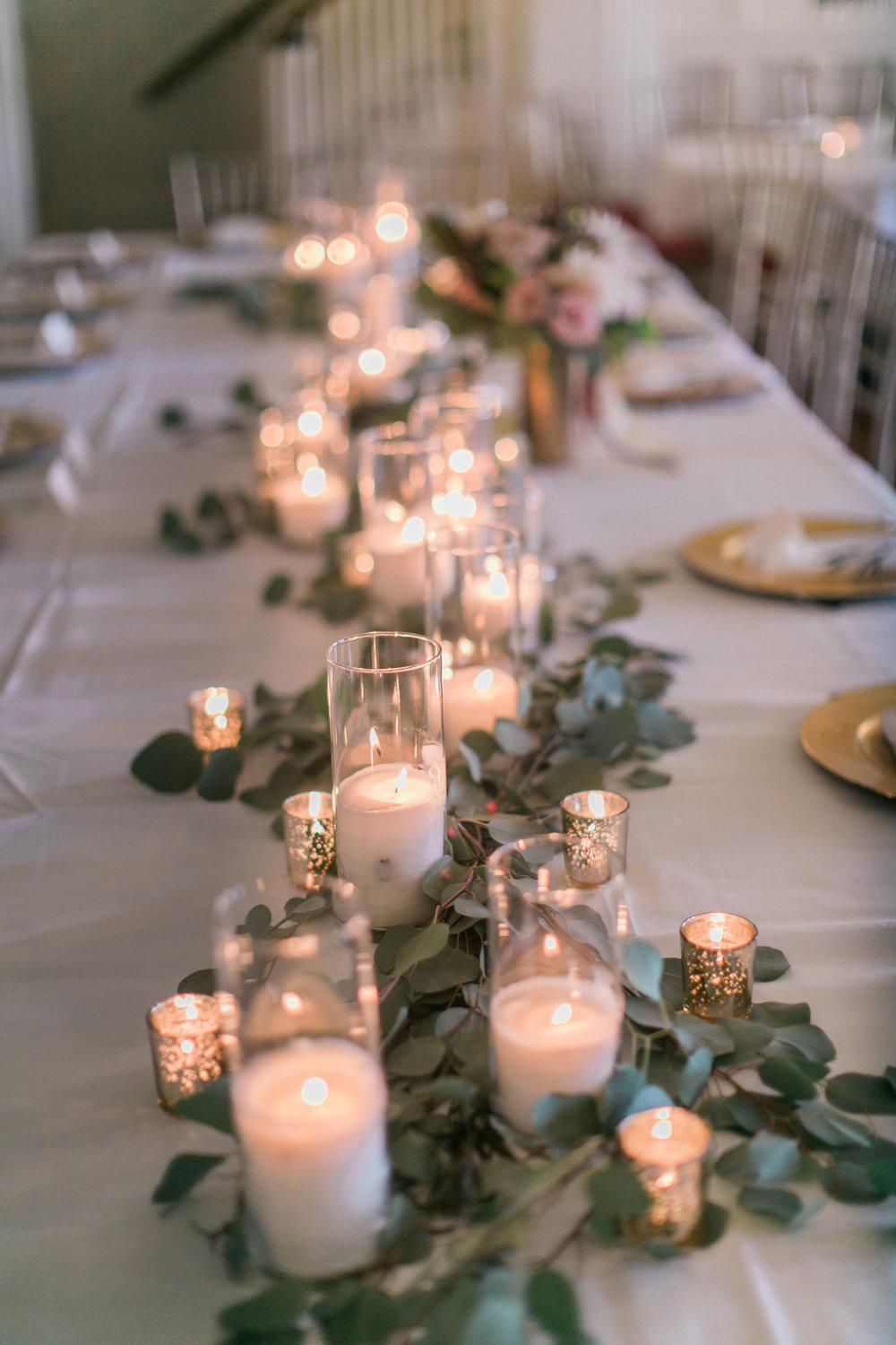 DIY candlelight wedding table decor with greenery and candles