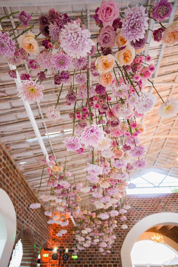 DIY hanging wedding decorations with suspended flowers