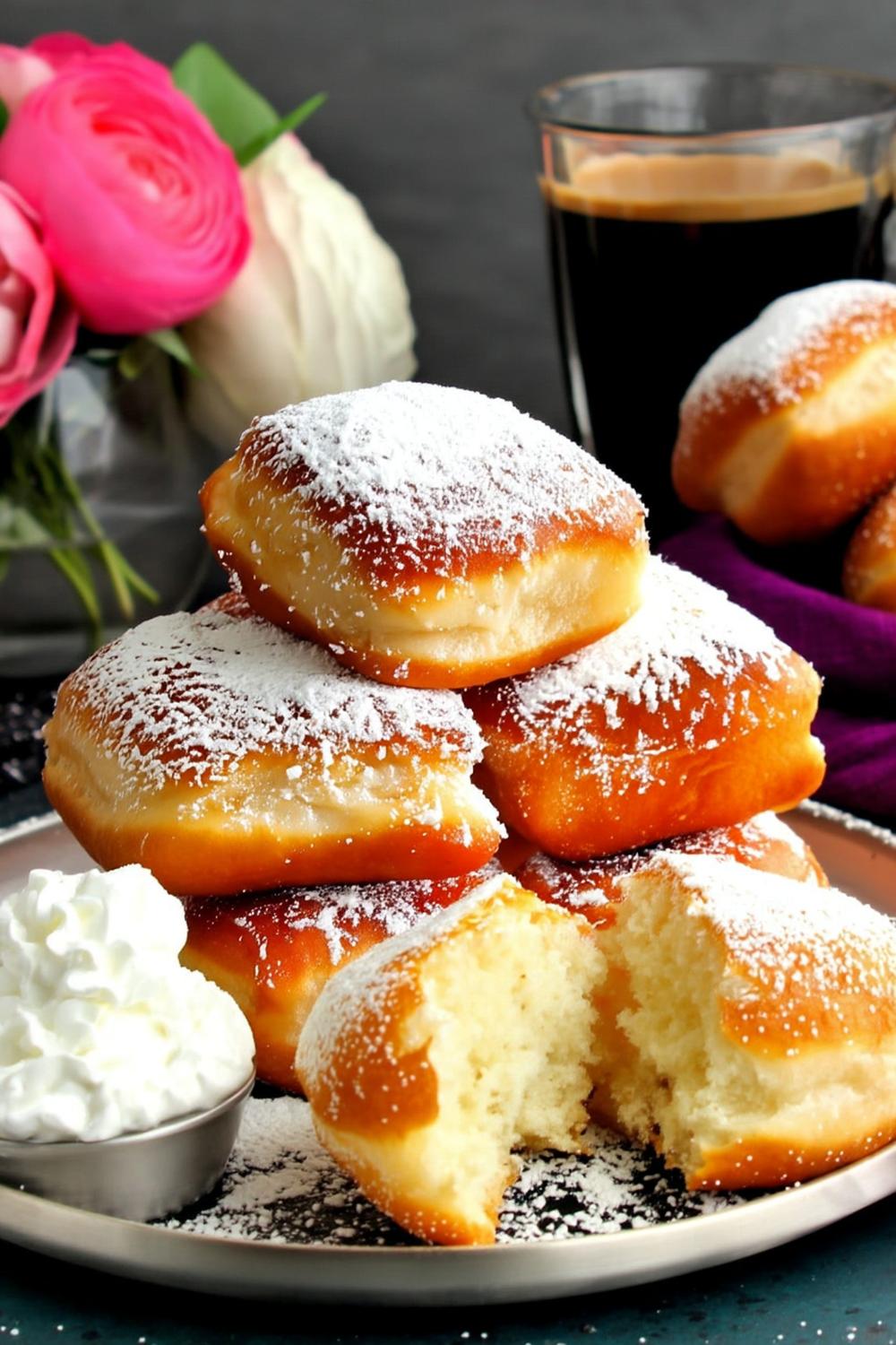 Powdered Sugar Donuts Stack