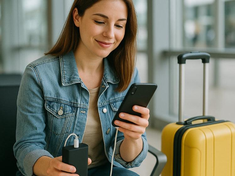 Woman traveler phone charger accessories