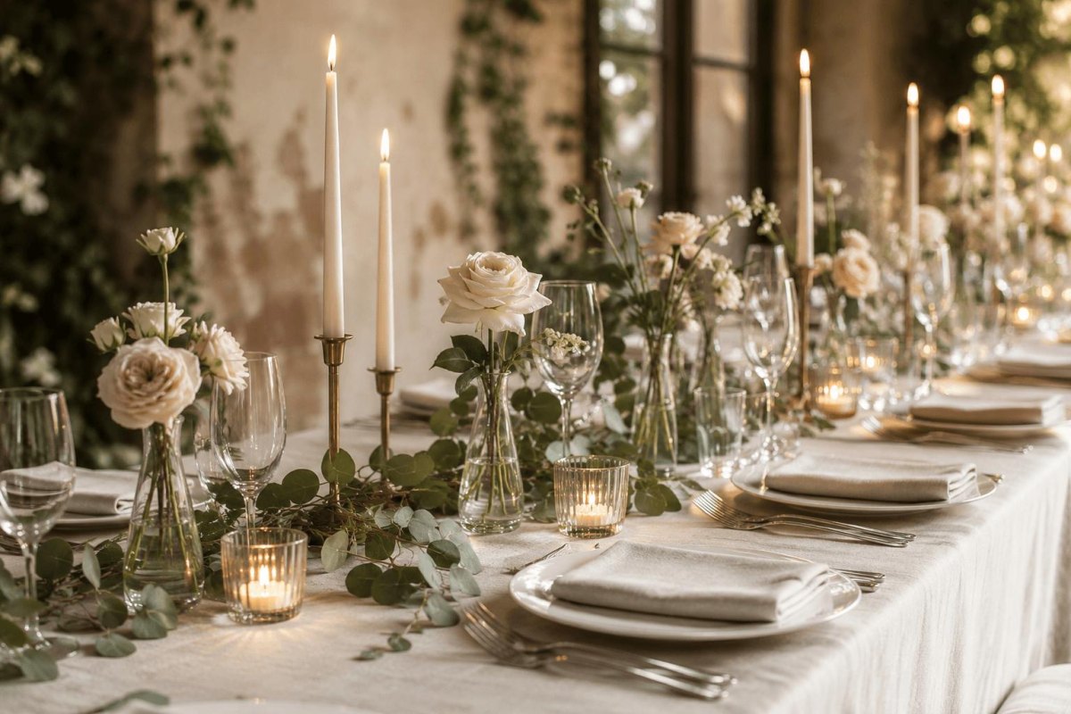 Candlelit luxury wedding dinner table