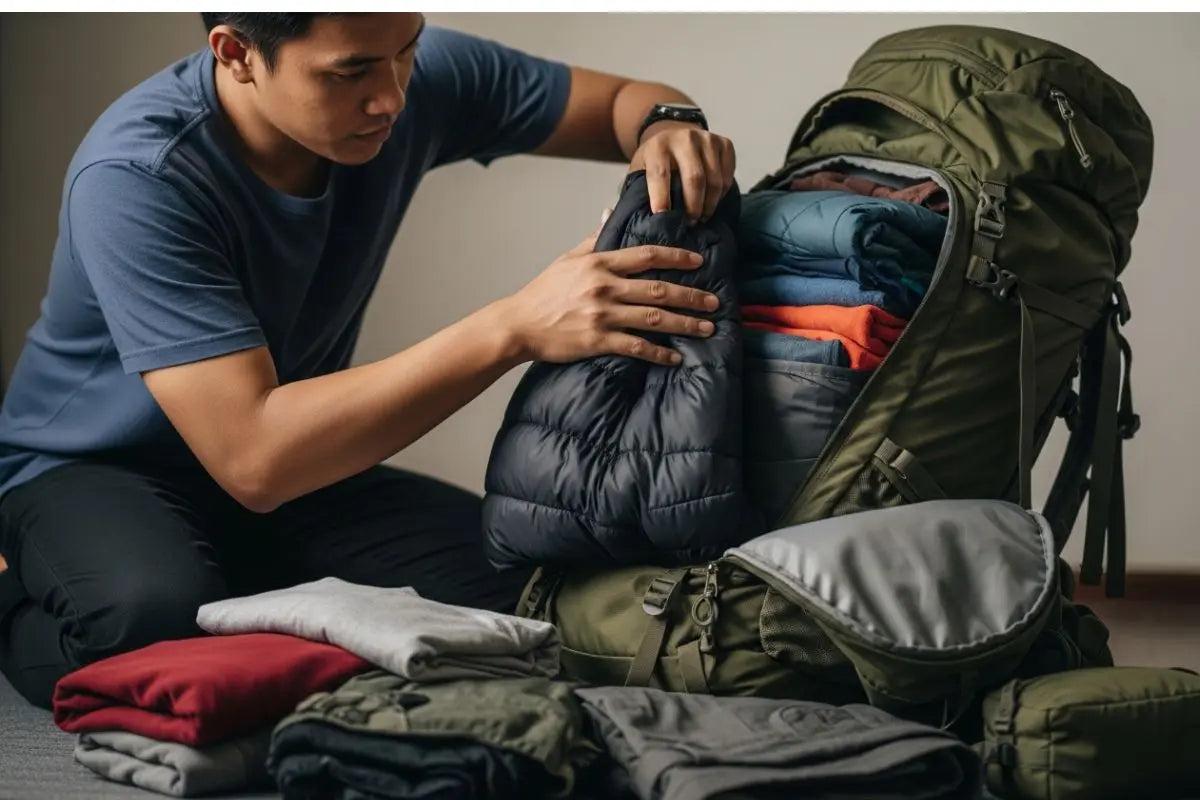 Extra hiking clothes packed in backpack
