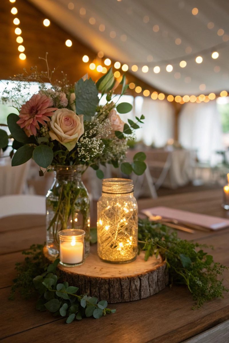 Fairy light mason jar wedding idea
