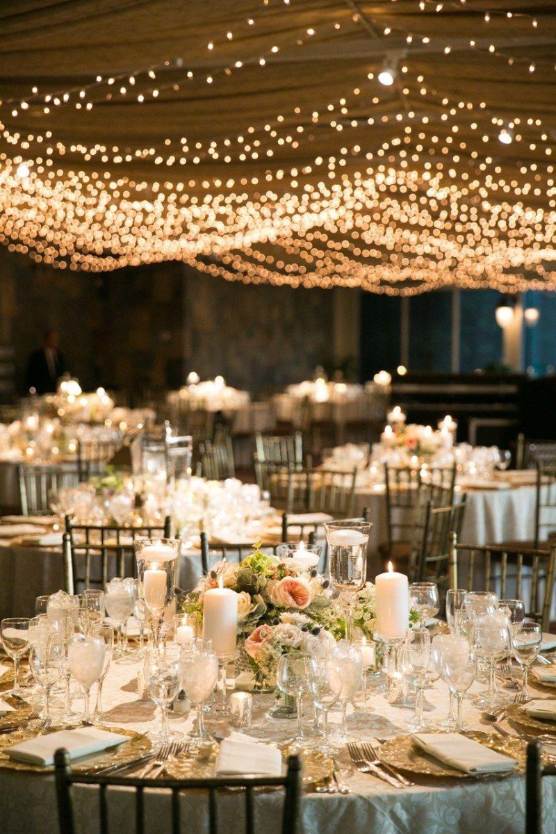 String light wedding reception decorations with flowers