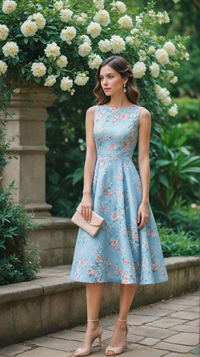 Floral dress with comfortable low heels