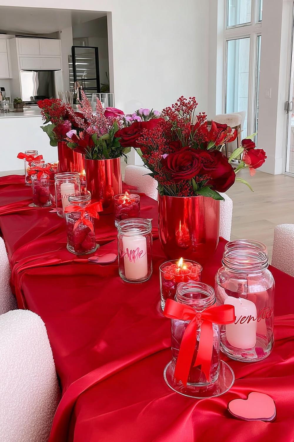 12. Painted Mason Jar Bud Vases for galentines party decorations diy ideas