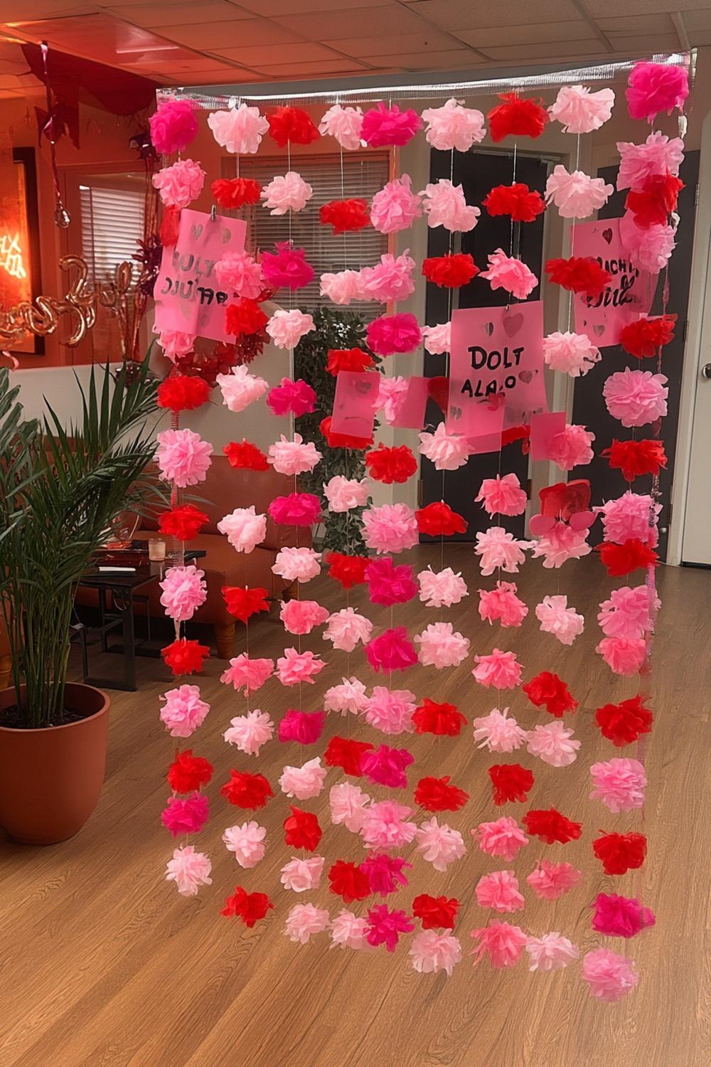14. Tissue-Paper Flower Wall Panels for galentines party decorations diy ideas