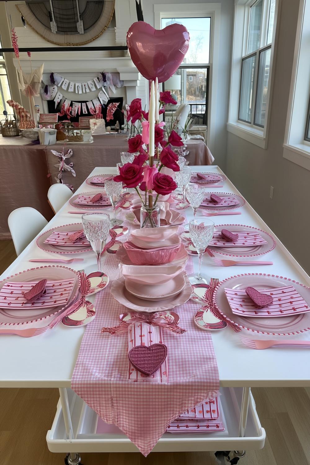 18. No-Fuss Heart Banner Over the Bar Cart for galentines party decor simple ideas