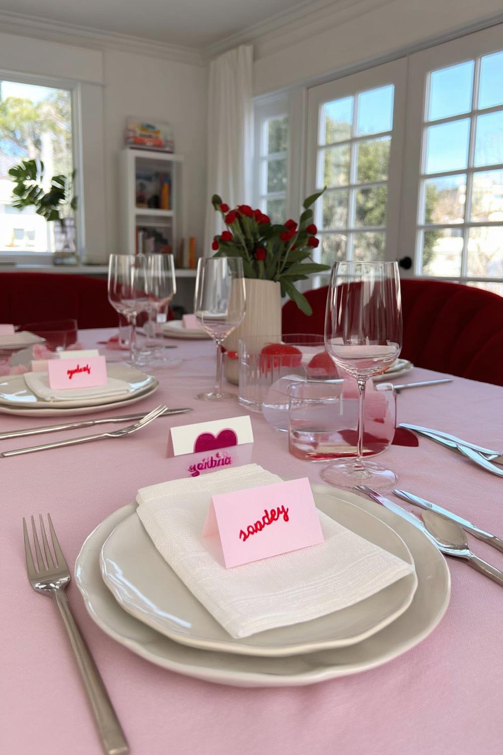 21. Layered Plate-and-Napkin Styling for galentines party decor table ideas