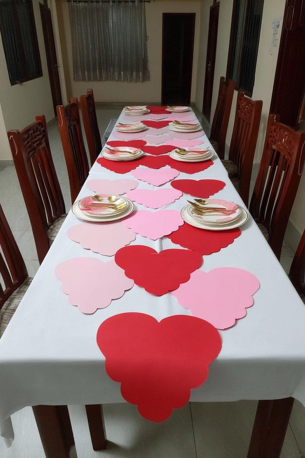 24. Heart-Shaped Menu Cards with Gold Flatware for galentines party decor table ideas