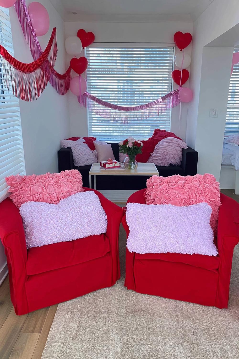 3. Cozy Lounge Corner with Velvet Pillows for galentines party decor ideas ideas
