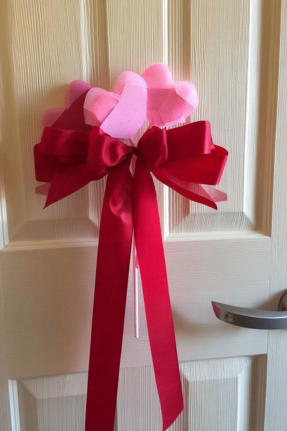 32. Five-Minute Door Sign with Ribbon Bow for easy galentines party decor ideas