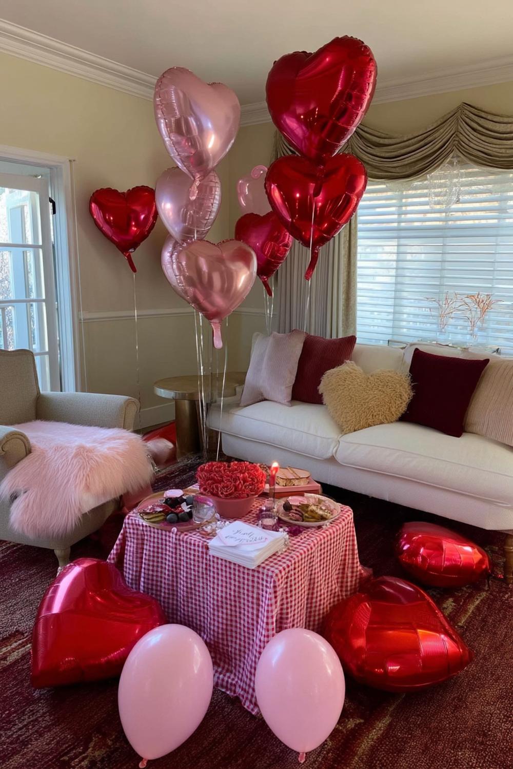 9. Minimal Blush and White Living Room Setup for galentines party decor aesthetic ideas