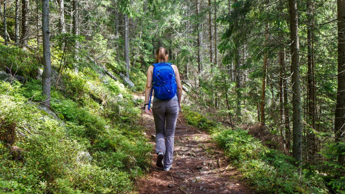 Woman hiking with backpack