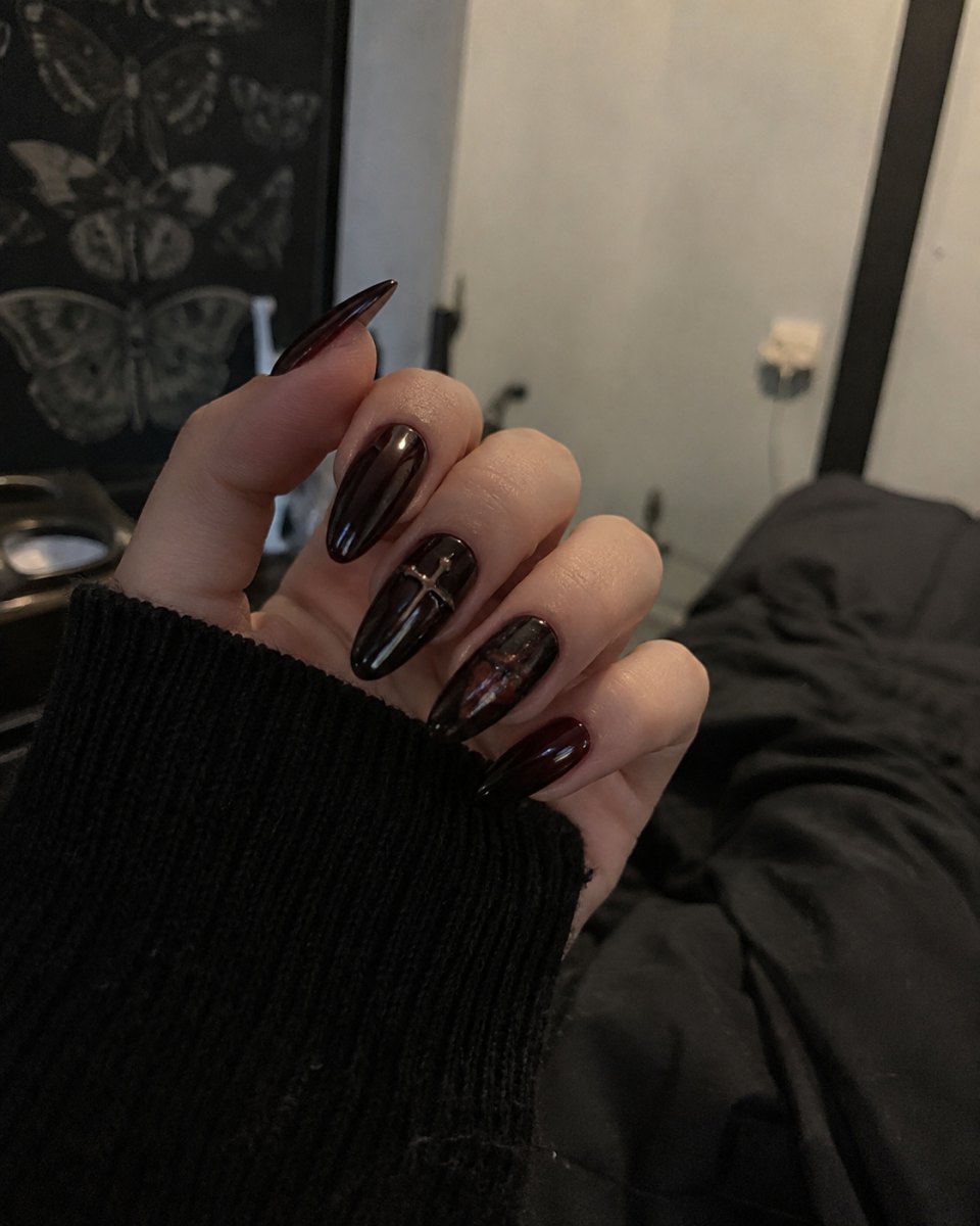 Dark gothic manicure with dramatic polish