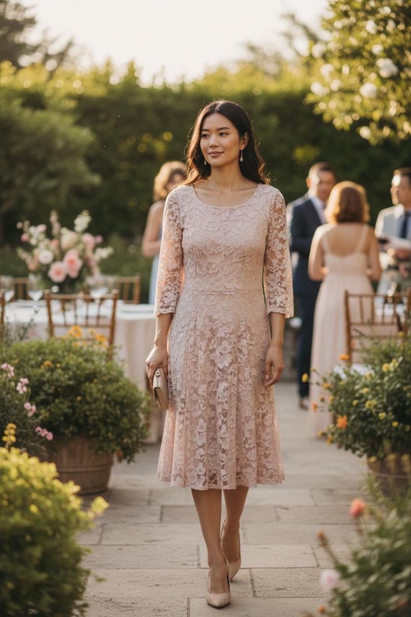 Lace wedding guest dress romantic style