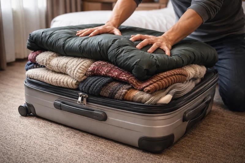 Heavy clothes at suitcase bottom