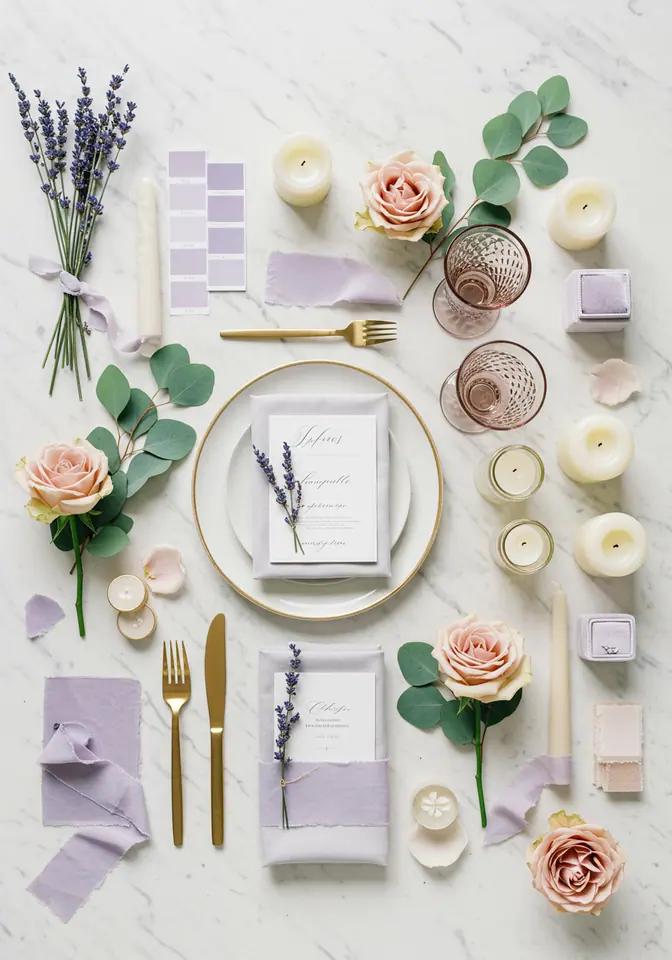 Lilac champagne wedding table