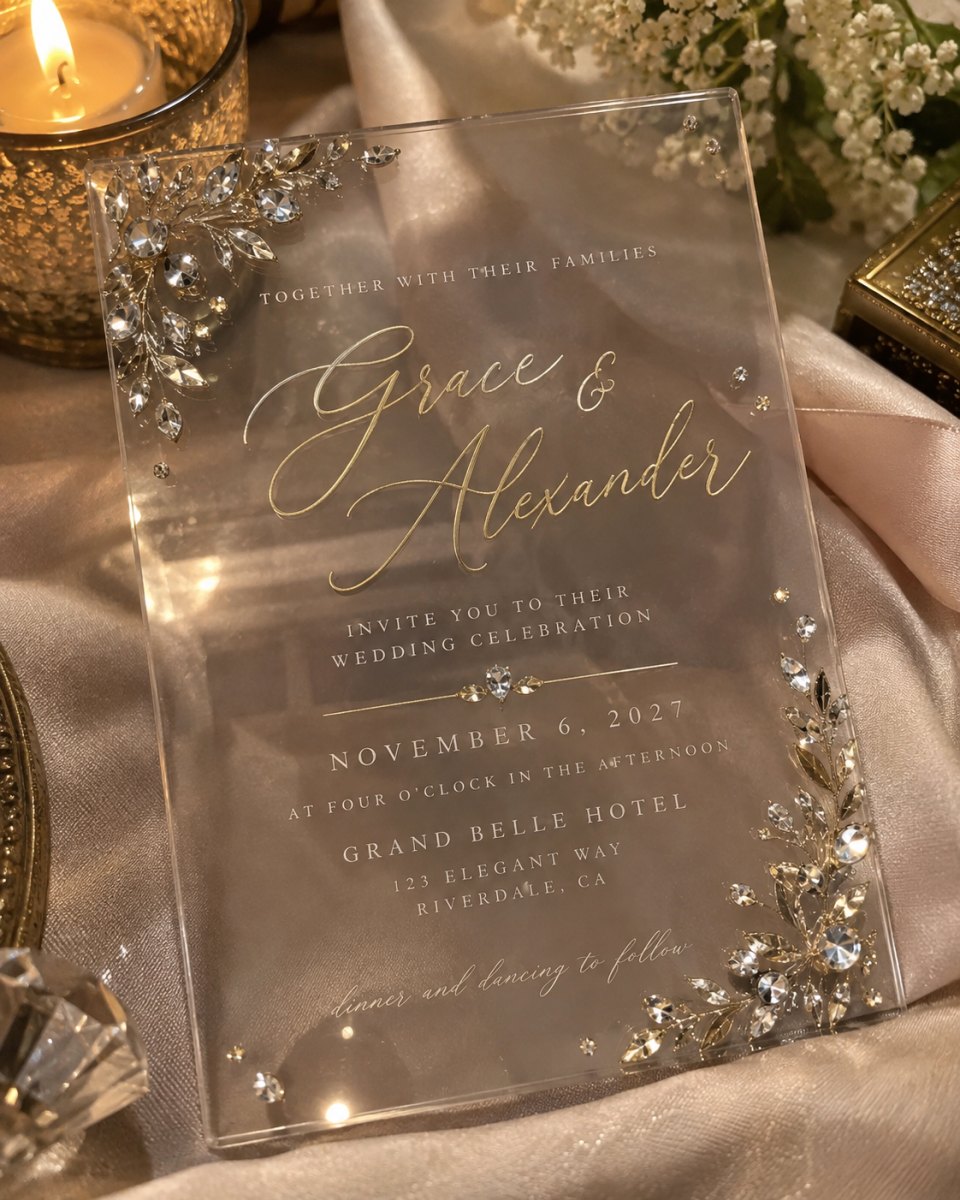 Luxury acrylic invitation with crystals