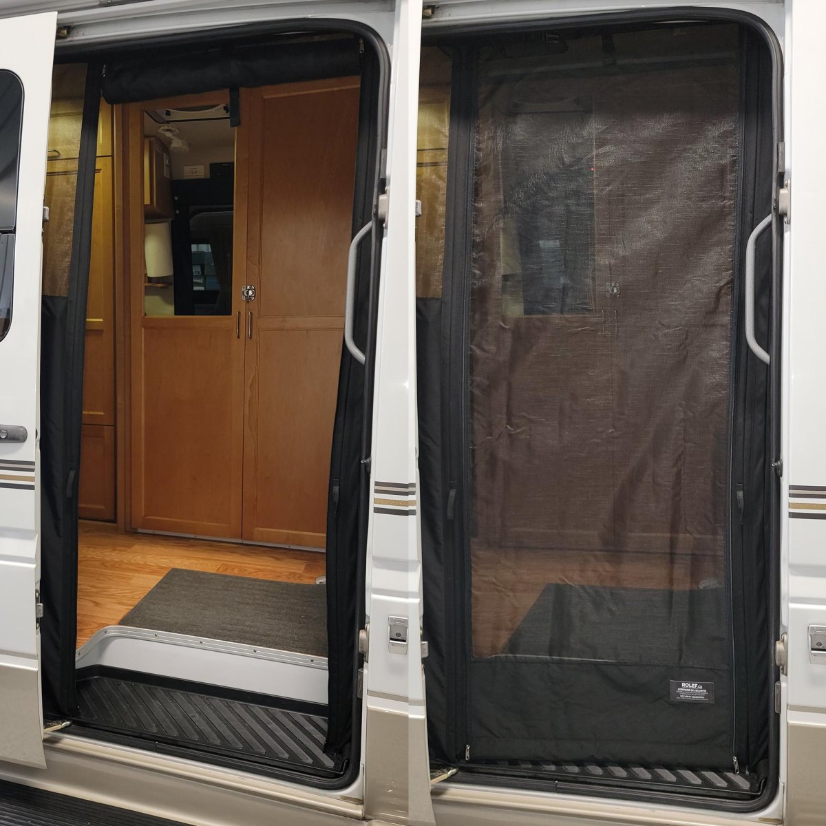 Magnetic screen door on RV