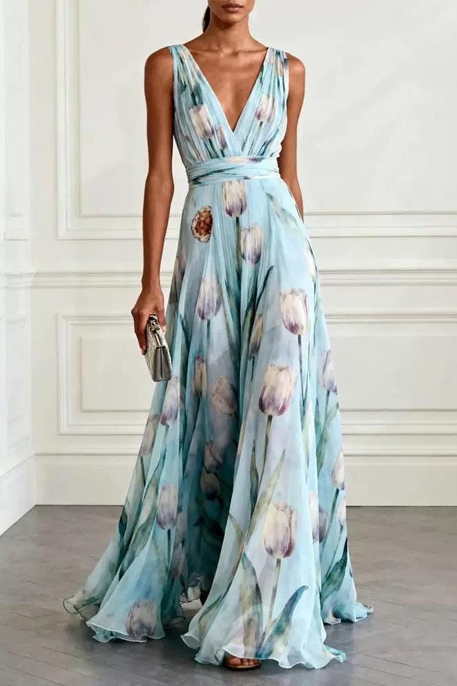 Flowy maxi wedding guest dress