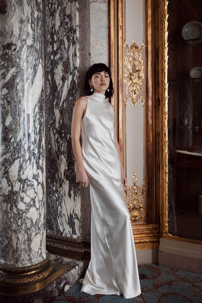 Minimal silk wedding dress bride