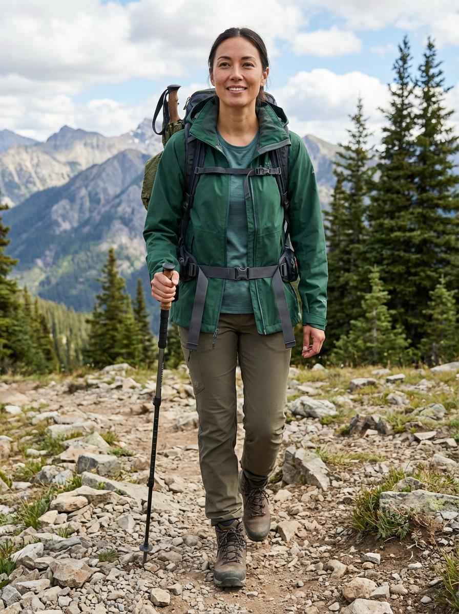 Woman wearing hiking clothes outdoors