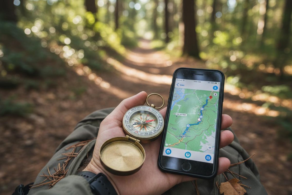 Map and compass hiking navigation tools