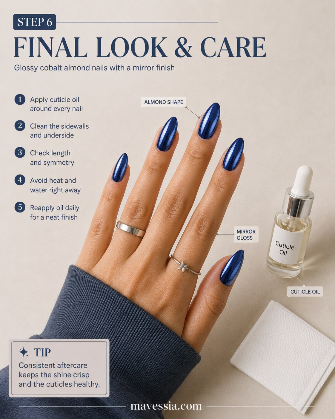 Navy Blue Chrome Almond Nails - A Mirror - Finish Tutorial