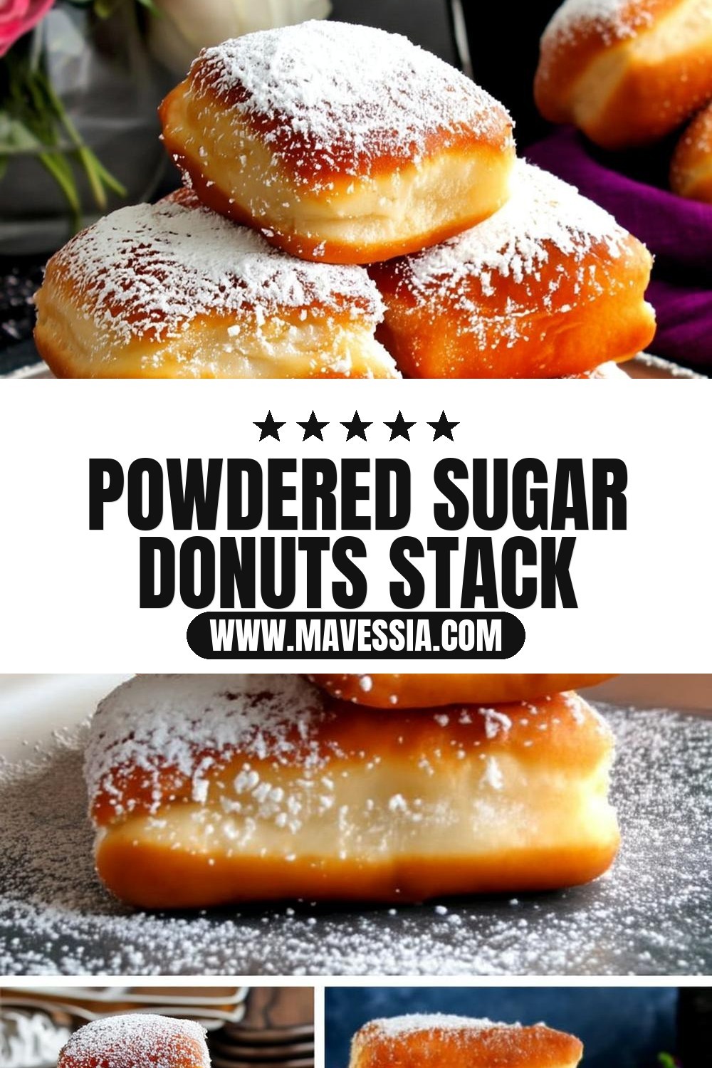Powdered Sugar Donuts Stack