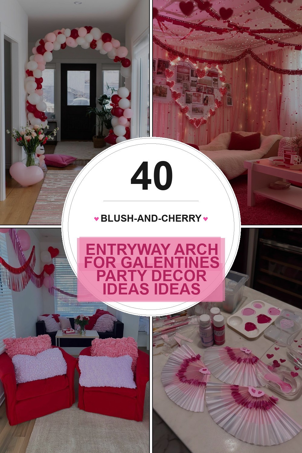 Blush-and-Cherry Entryway Arch for galentines party decor ideas ideas