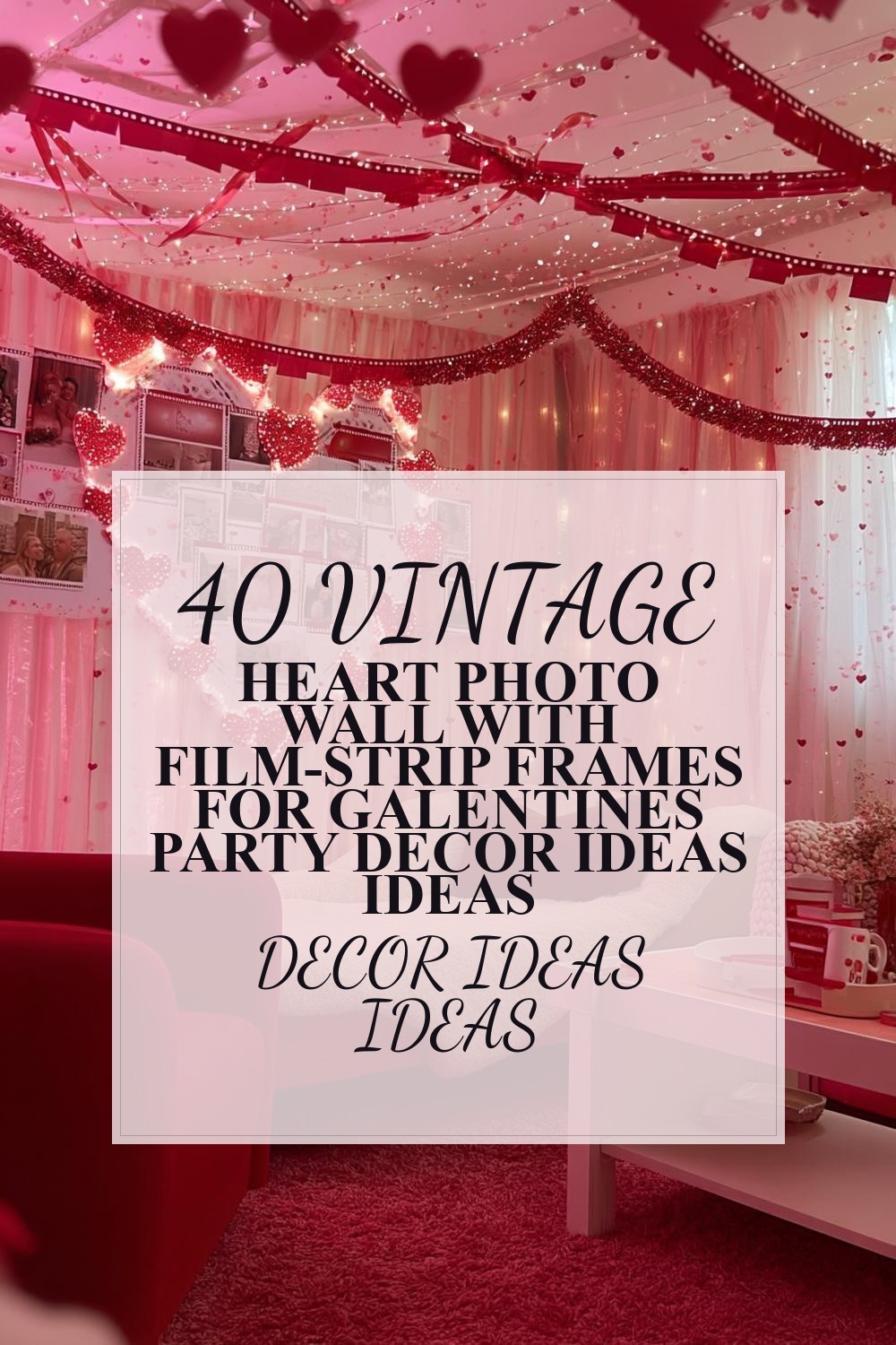 Vintage Heart Photo Wall with Film-Strip Frames for galentines party decor ideas ideas