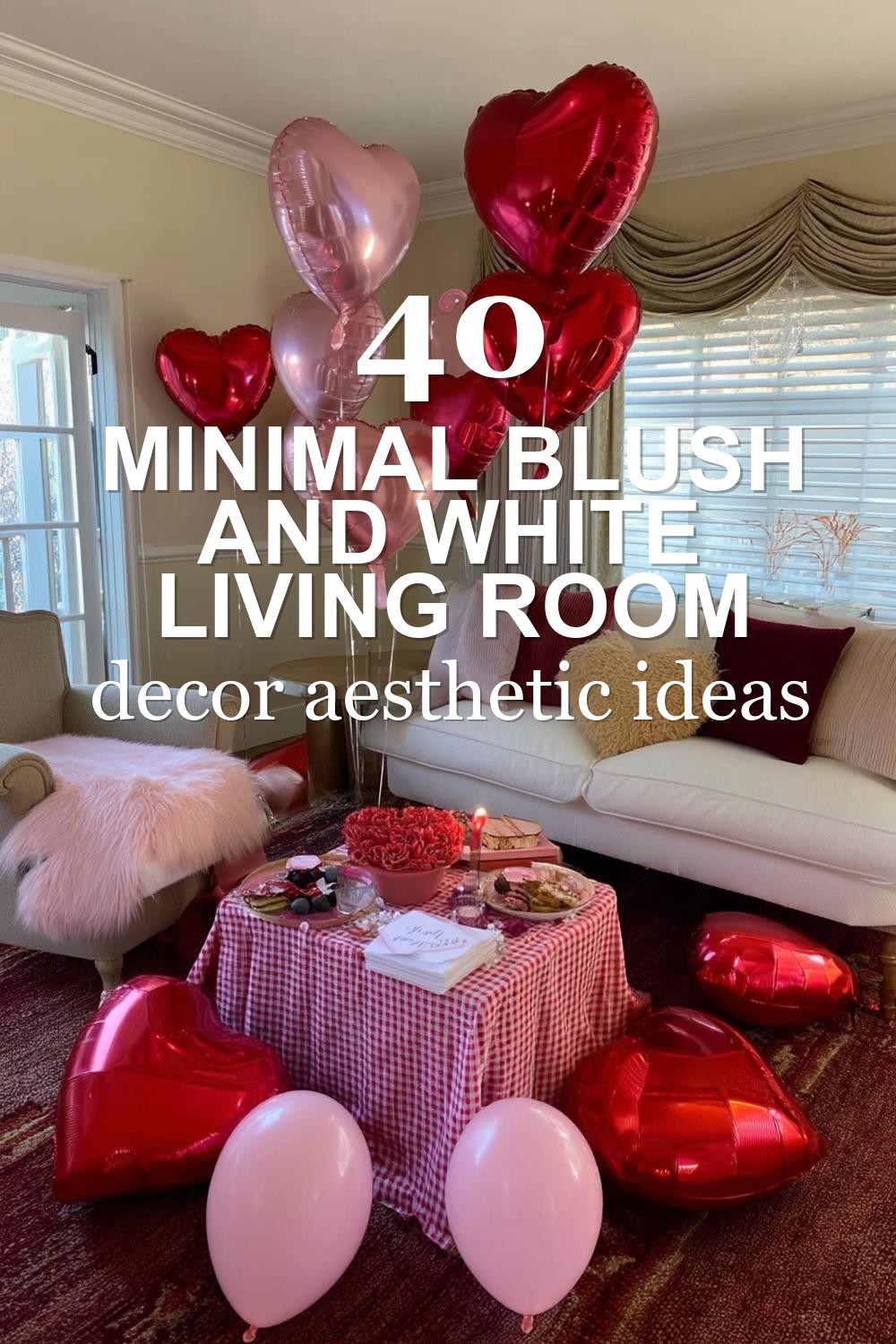 Minimal Blush and White Living Room Setup for galentines party decor aesthetic ideas