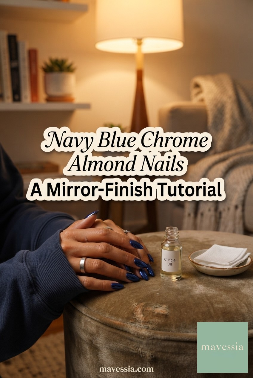 Navy Blue Chrome Almond Nails - A Mirror - Finish Tutorial