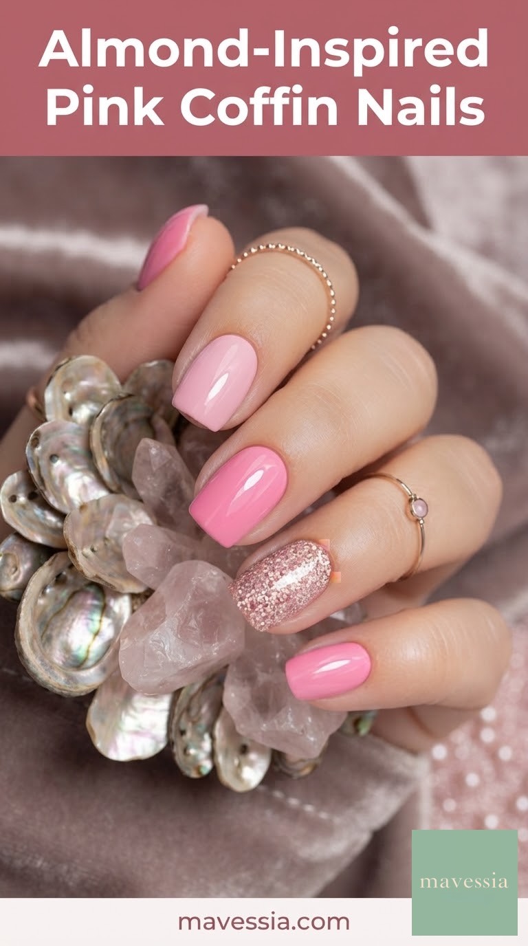 Almond-Inspired Pink Coffin Nails