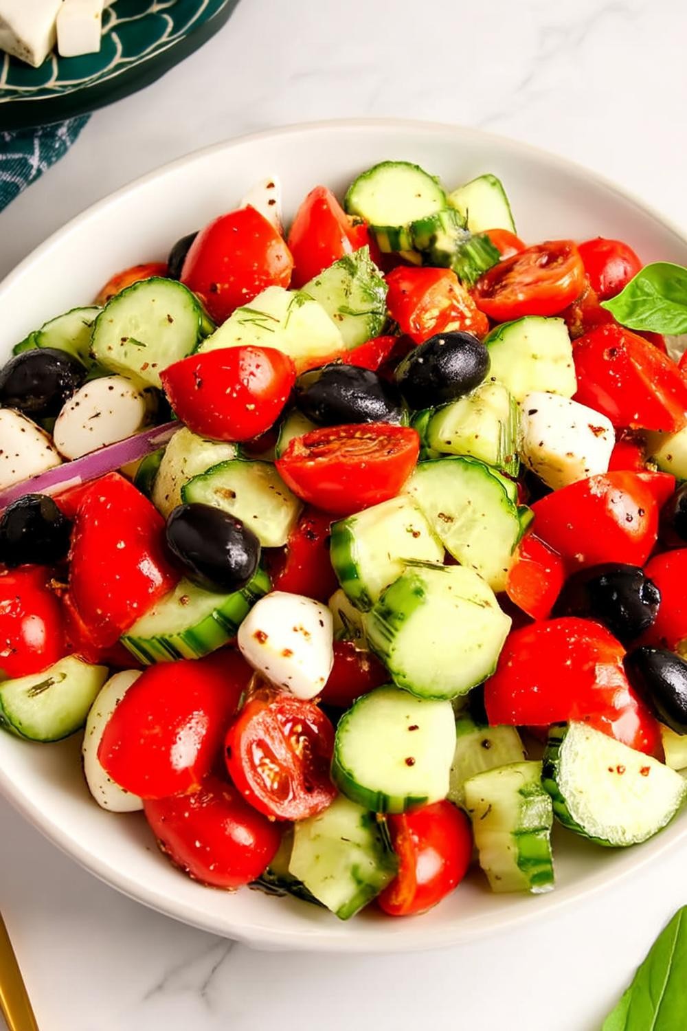Tomato, Feta, and Oregano Cucumber Salad Recipes with Briny Olives
