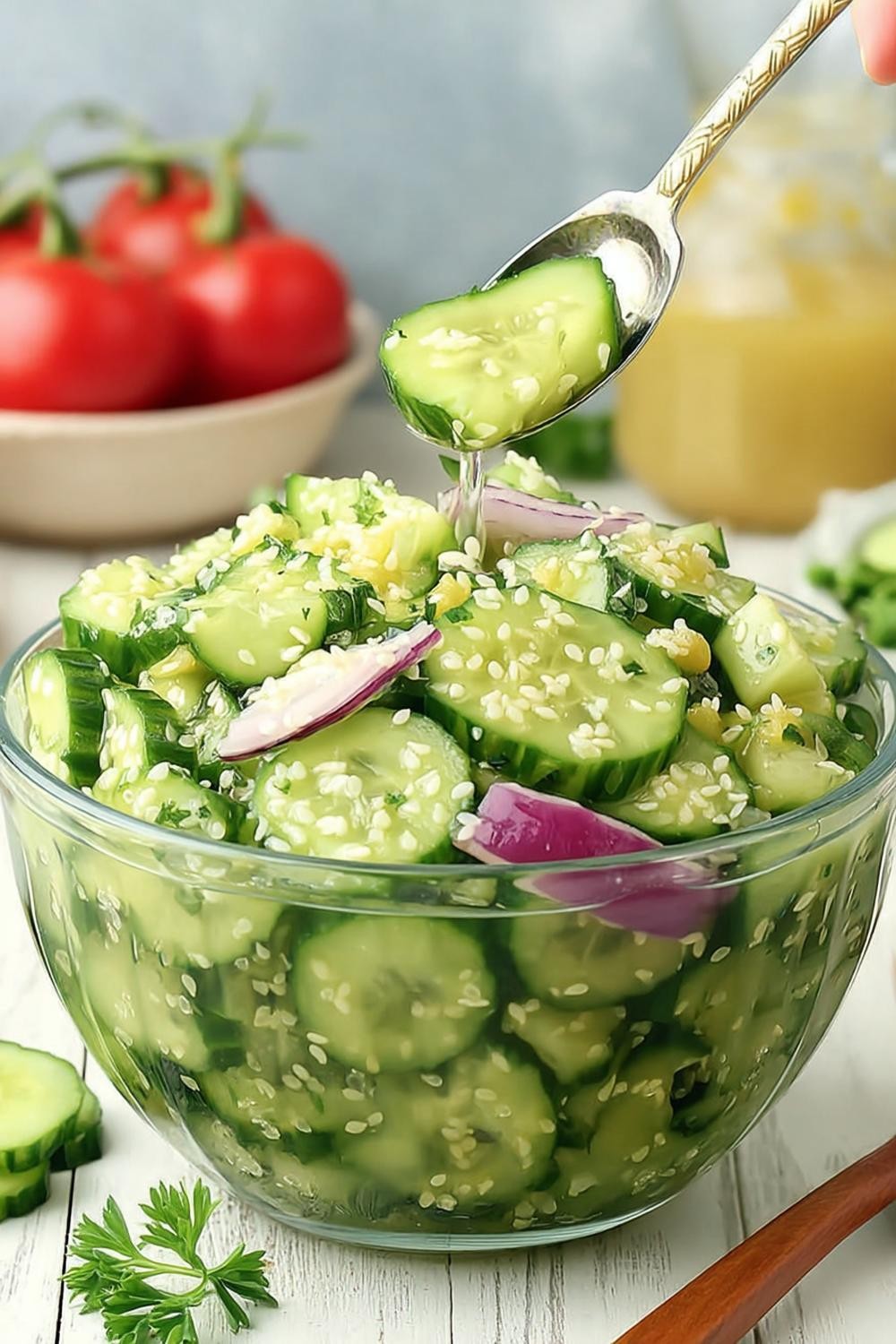 Sweet-Sour Rice Vinegar Cucumber Salad Recipes with Sesame Seeds